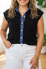 Black Plus Size Sleeveless Patchwork Colorblock V Neck Tunic Top Cardigan
