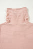 Pale Chestnut Horizontal Twist Ribbed Drawstring Cowl Neck Knit Top