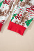 White Christmas Pattern Button V Neck Pullover Drawstring Pants 2pcs Lounge Set