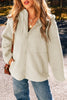 Beige Fleece Zip Up Drawstring Hooded Pocketed Jacket