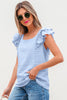 Beau Blue Textured Bow Knot Frilled Butterfly Sleeve Blouse