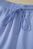 Sky Blue Preppy Striped Trim V Neck Polo Tee Drawstring Skirt Set