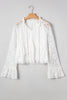 White Tie V Neck Lace Ruffle Detail Long Sleeve Blouse