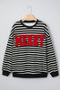 Black Stripe Contrast MERRY Letter Christmas Print Drop Shoulder Sweatshirt