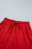 Red Checkerboard Plaid Long Sleeve Solid Color Shorts 2pcs Set