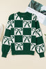 Blackish Green Checkered Bow Print Casual Sweater