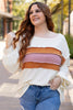 White Corded Exposed Seam Knit Patchwork Drop Sleeve Top