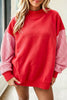 Pink Plaid Sleeve Colorblock Loose Tunic Sweatshirt