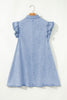 Beau Blue Double Ruffled Sleeves Buttoned A-line Collared Mini Denim Dress