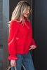 Black Striped Trim Ruffle Split Neck Long Sleeve Blouse
