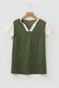 Vineyard Green Plus Size Contrast Frilled Neckline Ruffled Short Sleeve Ribbed Textured Blouse