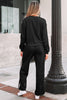 Black Varsity Striped Detail Crewneck Pullover Elastic Sweatpants 2pcs Outfit
