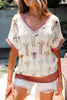 Delicacy Embroidered Flowers Colorblock Edge Hollowed Sweater