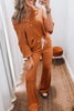 Grapefruit Orange Contrast Stitching Buttoned V Neck Half Sleeve Top and Drawstring Flare Pants Set