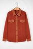 Gold Flame Velvet Flap Pockets Drop Shoulder Casual Shacket