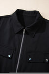 Black Collar Tab Sleeve Zip Up Flap Detail Jacket