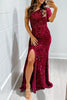 Pitaya Pink One Shoulder Thigh High Split Bodycon Sequin Gown