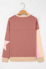 Rose Pink Contrast Star Patchwork Exposed Seam Uneven Hem Drop Shoulder Sweatshirt