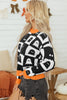 Black High Neck Drop Shoulder Geometric Print Sweater