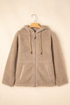 Medium Grey Fleece Zip Up Drawstring Hooded Pocketed Jacket