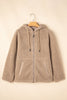 Medium Grey Fleece Zip Up Drawstring Hooded Pocketed Jacket