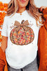 White Floral Pumpkin Print Round Neck Short Sleeve T-Shirt
