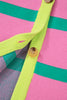 Pink Stripe Colorblock Drop Shoulder Buttoned Loose Cardigan
