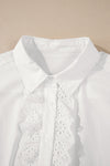 White Lace Crochet Trim Turn Down Collar Buttoned Shirt