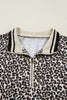 Khaki Leopard Print Zip Neck Striped Webbing Patchwork T Shirt Mini Dress
