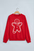 Fiery Red Christmas Embroidered Long Sleeve Casual Round Neck Loose Fit Sweatshirt