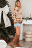 Straw Yellow Ribbon Bow Print Checkered Striped Sleeve Drop Shoulder Sweater