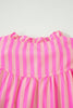 Pink Stripe Split Neck Ruffled Summer Blouse