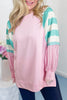 Bonbon Striped Colorblock Patchwork Raglan Pullover Top with Slits