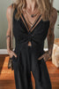 Black Front Cut Out Smocked Back Sleeveless Wide Leg Jumpsuit