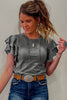 Dark Grey Layered Ruffle Short Sleeve Round Neck Top