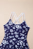 Sky Blue Crossed Back Floral Print Asymmetric Knot Side One Piece Swimsuit