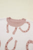 Beige Horse Shoe Western Print Tied Side Cap Sleeve Knitted T Shirt