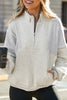 Black Half Zip Stand Collar Exposed Seam Solid Color Casual Sweatshirt