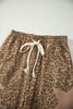 Khaki Leopard Print Star Patched Drawstring Elastic Waist Jogger Pants