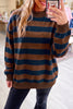 Brown Stripe Colorblock Mock Neck Relaxed Sweatshirt