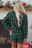 Green Plaid Contrast Patched Christmas Holiday Long Sleeve Shirt and Short 2pcs Pajama Set