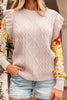 Parchment Cable Knit Ruffle Detail Contrast Floral Sleeve Patchwork Sweater