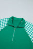 Racing Red Patchwork Plaid Pocket Quarter Zip Sweatshirt