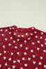 Racing Red Allover Heart Print Mesh Short Sleeve Top