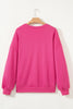 Rose Red Lucky Clover Embroidered Loose Pullover Sweatshirt