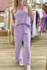 Orchid Petal Mineral Wash Casual Round Neck Tank and Straight Loose Drawstring Pants Set