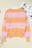 Orange Stripe Colorblock Half Zip Oversize Sweater