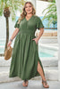 Four Leaf Clover Surplice Neckline Shirred High Waist Plus Size Maxi Dress