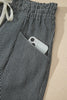 Black Stripe Raw Edge Drawstring Elastic Waist Casual Denim Shorts