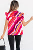 Rose Abstract Print Shirred Yoke Ruffled Blouse